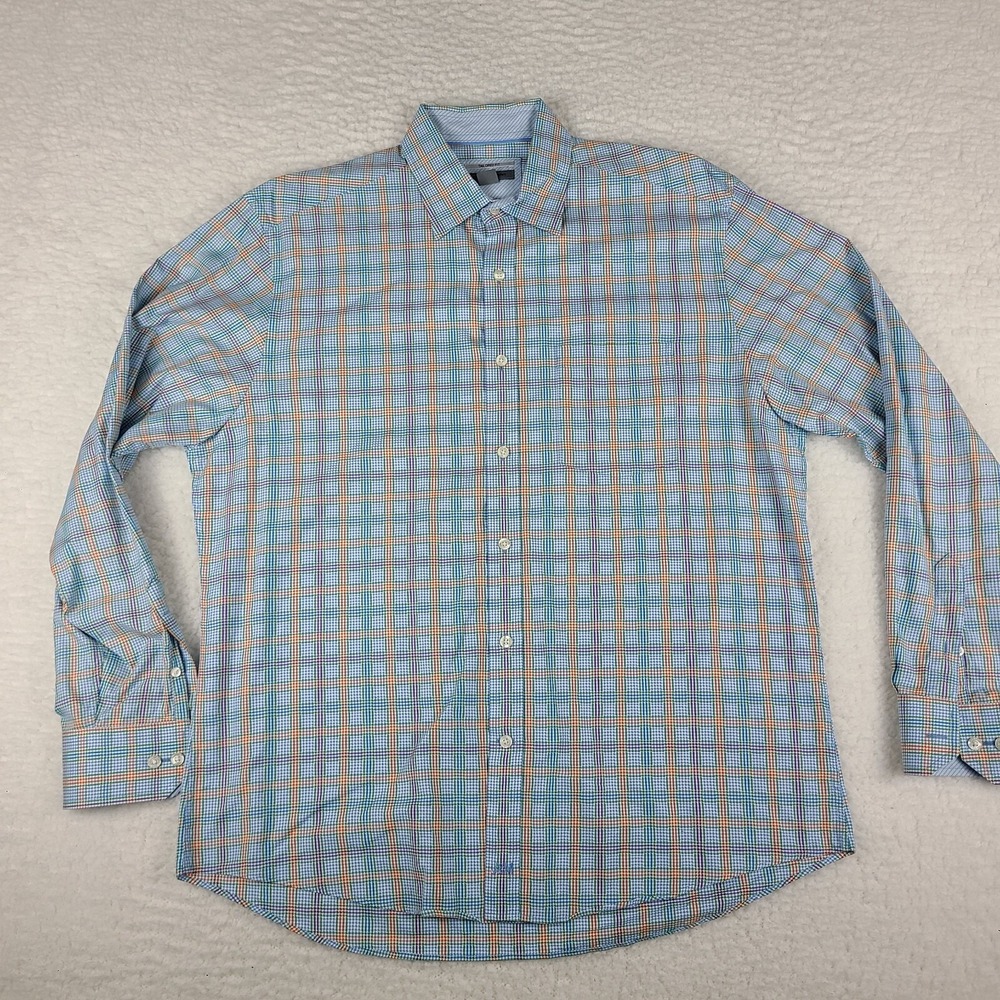 Johnston & Murphy Dress Shirt Mens Large Houndstooth Tailored Fit Button‎ Up